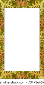 Vector yellow green floral stained-glass window frame for photography.