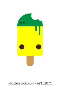 Vector Yellow and Green Ice Cream Lolly Isolated on White Background