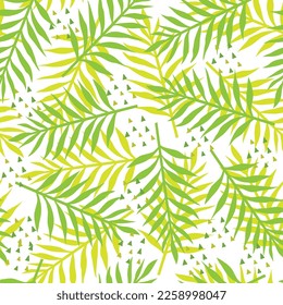 vector yellow and green leaves with small triangle pattern on white background, leaves pattern , seamless pattern
