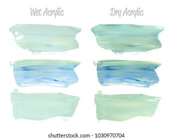 Vector yellow and green paint smear stroke stain set. Abstract gold glittering textured art illustration. Acrilyc Texture Paint Stain Illustration. Hand drawn brush strokes vector elements. Acrilyc.