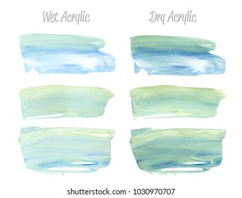 Vector yellow and green paint smear stroke stain set. Abstract gold glittering textured art illustration. Acrilyc Texture Paint Stain Illustration. Hand drawn brush strokes vector elements. Acrilyc.
