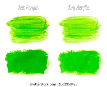 Vector yellow and green paint smear stroke stain set. Abstract acrylic textured art illustration. Acrilyc Texture Paint Stain Illustration. Hand drawn brush strokes vector elements. Acrilyc strokes.