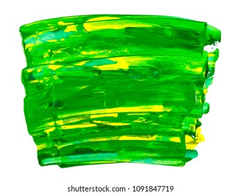 Vector yellow and green paint smear stroke stain set. Abstract acrylic textured art illustration. Acrilyc Texture Paint Stain Illustration. Hand drawn brush strokes vector elements. Acrilyc strokes.