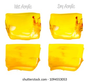 Vector yellow and green paint smear stroke stain set. Abstract acrylic textured art illustration. Acrilyc Texture Paint Stain Illustration. Hand drawn brush strokes vector elements. Acrilyc strokes.
