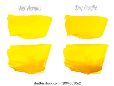 Vector yellow and green paint smear stroke stain set. Abstract acrylic textured art illustration. Acrilyc Texture Paint Stain Illustration. Hand drawn brush strokes vector elements. Acrilyc strokes.