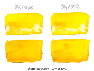 Vector yellow and green paint smear stroke stain set. Abstract acrylic textured art illustration. Acrilyc Texture Paint Stain Illustration. Hand drawn brush strokes vector elements. Acrilyc strokes.