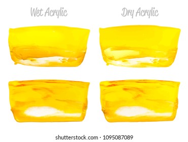 Vector yellow and green paint smear stroke stain set. Abstract acrylic textured art illustration. Acrilyc Texture Paint Stain Illustration. Hand drawn brush strokes vector elements. Acrilyc strokes.