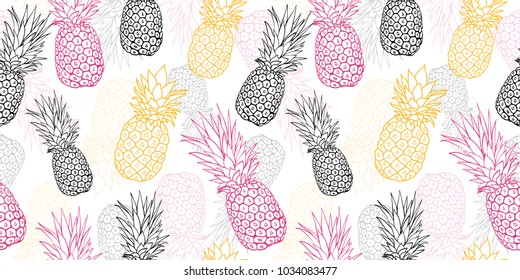 Vector yellow grey pink pineapple polka dot summer tropical seamless pattern background. Great as a textile print, party invitation or packaging.