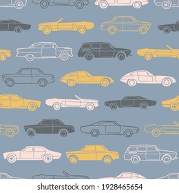 Vector yellow grey white vehicles seamless pattern