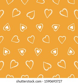 Vector yellow heart seamless repeat pattern background.