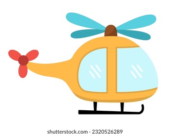 Vector yellow helicopter icon. Air transport for kids. Funny transportation clip art for children. Cute chopper vehicle isolated on white background
