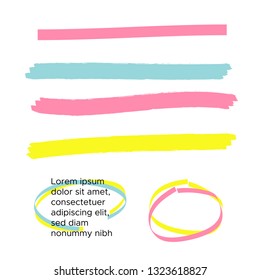 Vector yellow highlighter brush lines. Brush pen underline. Yellow watercolor hand drawn highlight