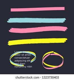 Vector yellow highlighter brush lines. Brush pen underline. Yellow watercolor hand drawn highlight
