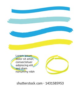 Vector yellow highlighter brush lines. Brush pen underline. Yellow watercolor hand drawn highlight