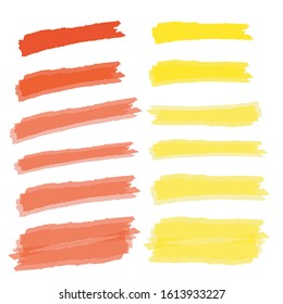 Vector yellow highlighter brush lines. Brush pen underline. Yellow watercolor hand drawn highlight