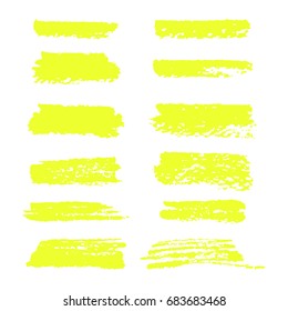 Vector yellow highlighter brush lines on white background. Hand drawing.