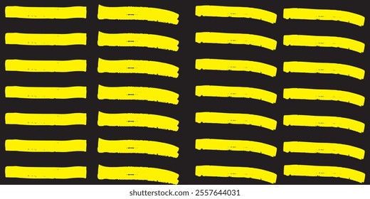 Vector yellow highlighter set. Hand drawn brush pen yellow highlights. Brush stroke marker underline emphasize elements.