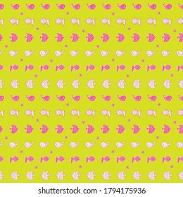Vector yellow horizontal fish seamless pattern background