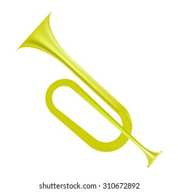 Vector Yellow Horn Isolated on White Background. Wind Musical Instrument