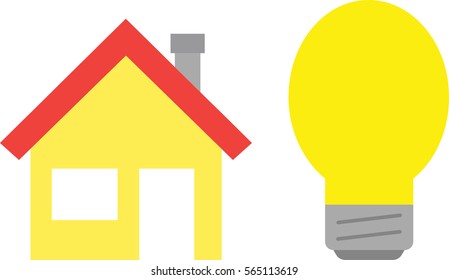 Vector yellow house with glowing light bulb.