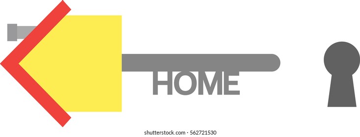 Vector yellow house with grey home key and keyhole.