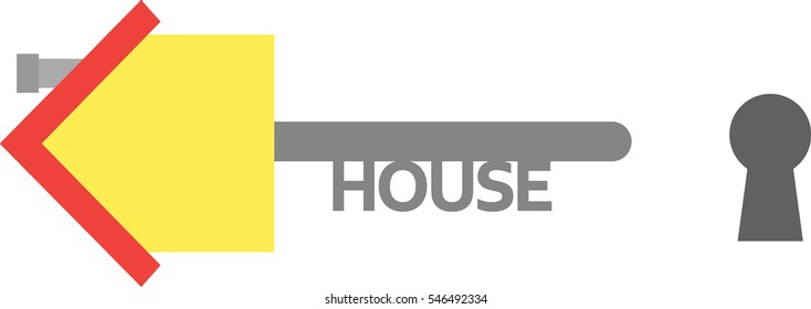 Vector yellow house with grey key and keyhole.