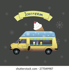 vector yellow ice cream van