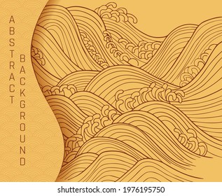 vector yellow illustration with stylized waves in japanese style