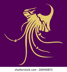 Vector yellow jellyfish icon on violet background. Eps10