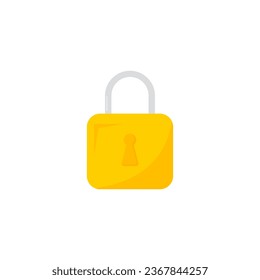 Vector yellow key, important secret locking device on white background.