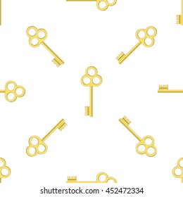 Vector Yellow Keys Isolated on White Background. Seamless Gold Key Pattern