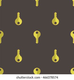 Vector Yellow Keys Isolated on Dark Background. Seamless Gold Key Pattern