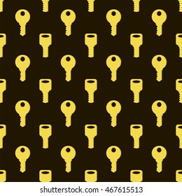 Vector Yellow Keys Isolated on Dark Background. Seamless Gold Key Pattern