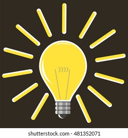 Vector Yellow Lamp Isolated on Brown Background. Included Glass Bulb. Symbol of Original Ideas.