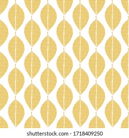 Vector Yellow Leaves on White Background. Seamless Repeat Pattern. Background for textiles, cards, manufacturing, wallpapers, print, gift wrap and scrapbooking.