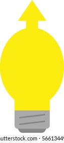 Vector yellow light bulb with arrow moving up.