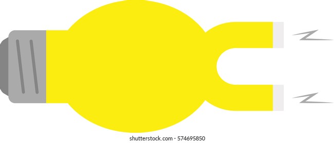 Vector yellow light bulb with attracting magnet.