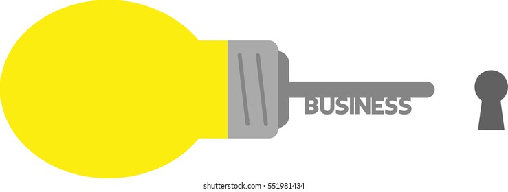 Vector yellow light bulb with business key.