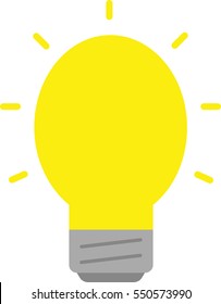 Vector yellow light bulb glowing.