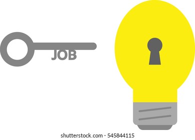 Vector yellow light bulb with job key.
