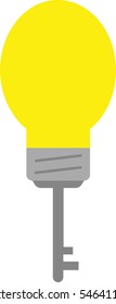Vector yellow light bulb with key.