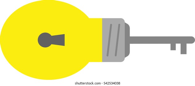 Vector yellow light bulb with keyhole and key.
