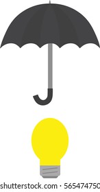 Vector yellow light bulb under black umbrella.