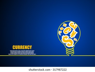 Vector : Yellow lightbulb with line and currency symbol on blue background