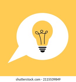 Vector yellow lightbulb in speech bubble. Great idea. Clip art.