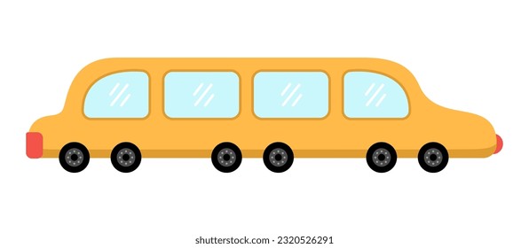 Vector yellow limousine car. Funny automobile for kids. Cute vehicle clip art. Retro transport icon isolated on white background
