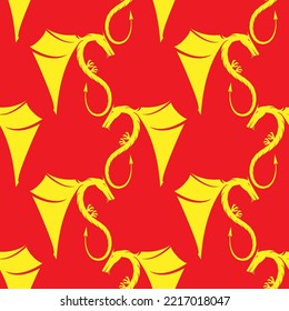 Vector Yellow Magic Dragon Icon Seamless Pattern Isolated on Red Background.