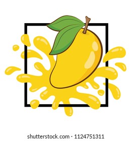 vector yellow mango and juice splash on white background