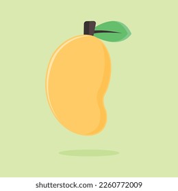 vector yellow mango with leaf cartoon sticker