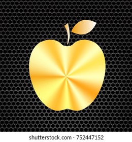 Vector Yellow Metal Apple Icon on Black Perforated Background